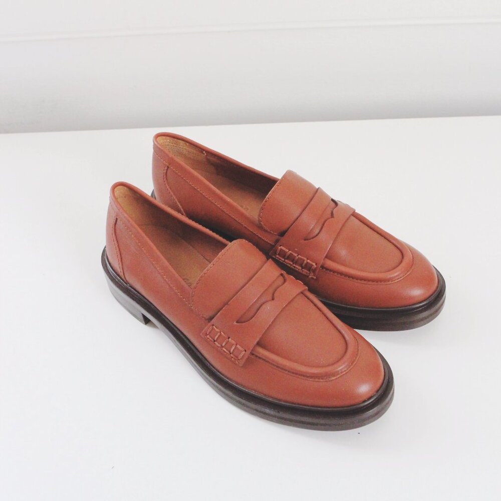 Madewell The Vernon Loafers Dried Maple Brown Leather Shoes Womens 5 1/2 Preppy - Picture 2 of 5